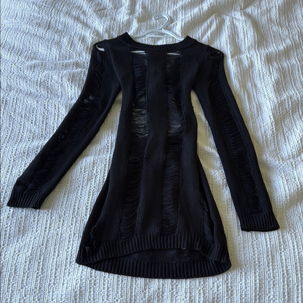Edgy Black Knit Sweater Dress